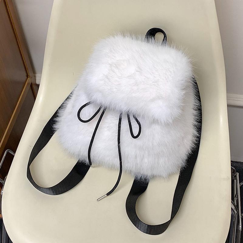 Зимние Милые Плюшевые Повседневные Рюкзаки Модные Изысканные Большой Вместимости Сумки Через Плечо Простые Трендовые Портативные Женские Рюкзаки 26x13x26cm