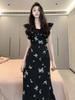 Design Sense French Retro Small Flying Sleeve Butterfly Dress Women's New Summer Niche Korean Black Long Dress