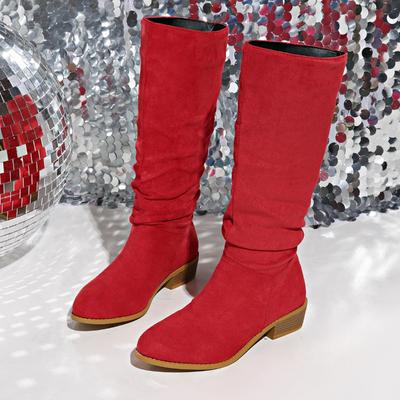 Fashion Women's Fashion Chunky Single Boots Fall New Round Head Suede Pleated Sleeve Comfortable High Heel Boots