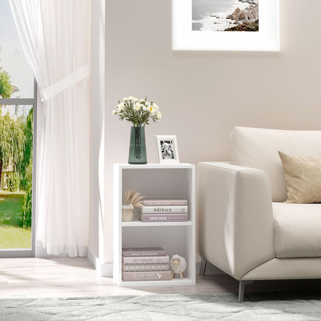 Libreria Bassa in Legno, Mobile Multiuso Design Moderno Bianco con Ripiano Regolabile 40x24x61cm