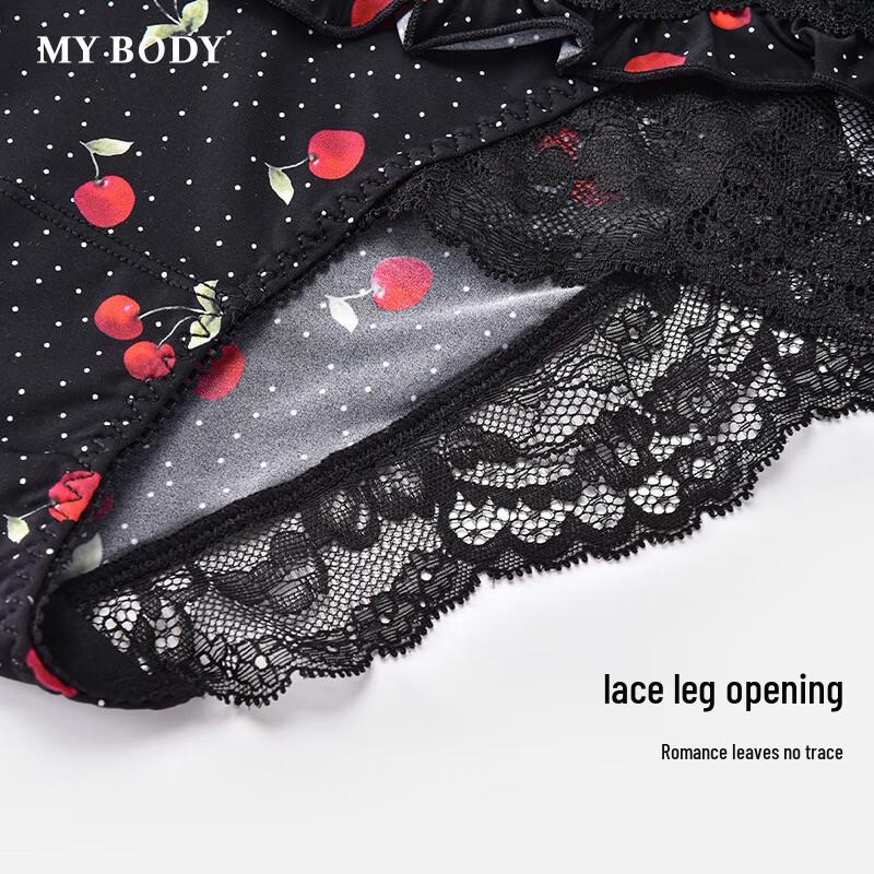 Mybody Sexy Lace Cherry Print Low-Rise Briefs