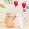 Wooden Crafts Desk Decor Hand-Carved Cute Wooden White Brown Bear with Balloon SculptureCreative Home Decor, Wooden Craft Gift