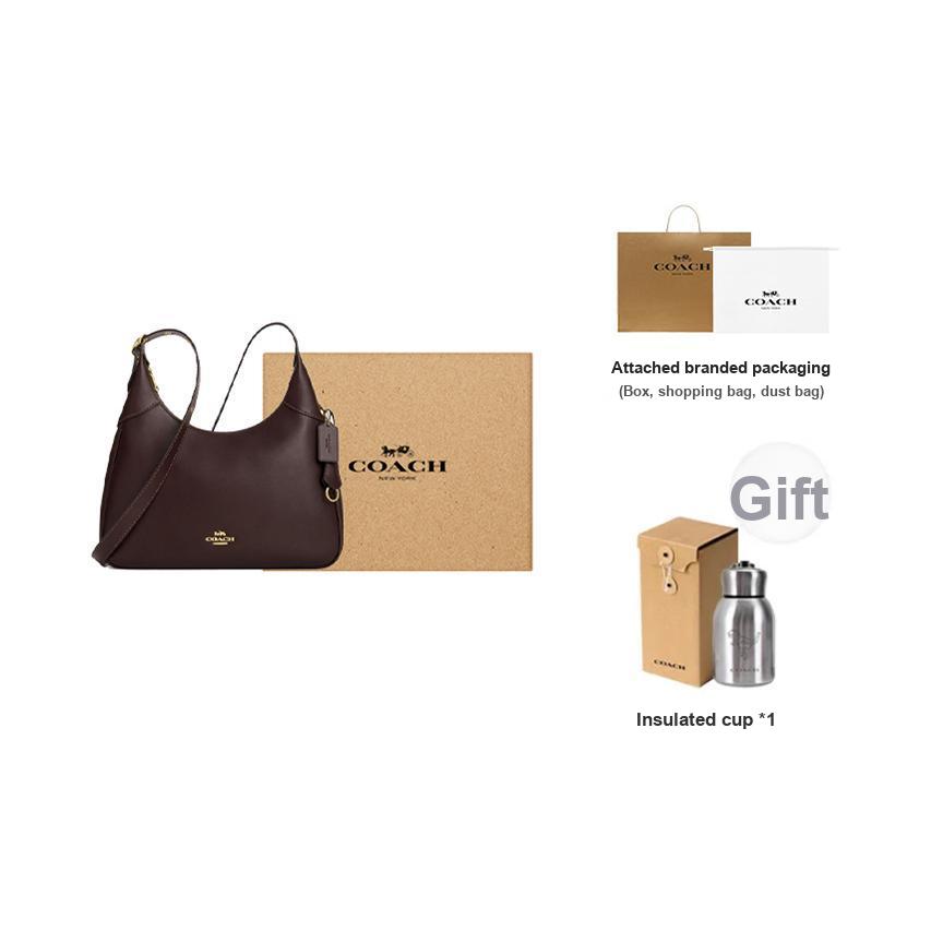 Coach Ella 36 Logo Zip Closure Leather Underarm Shoulder Bag Large Women Shoulder Bag Dark-Coffee CCE48-IMXAL