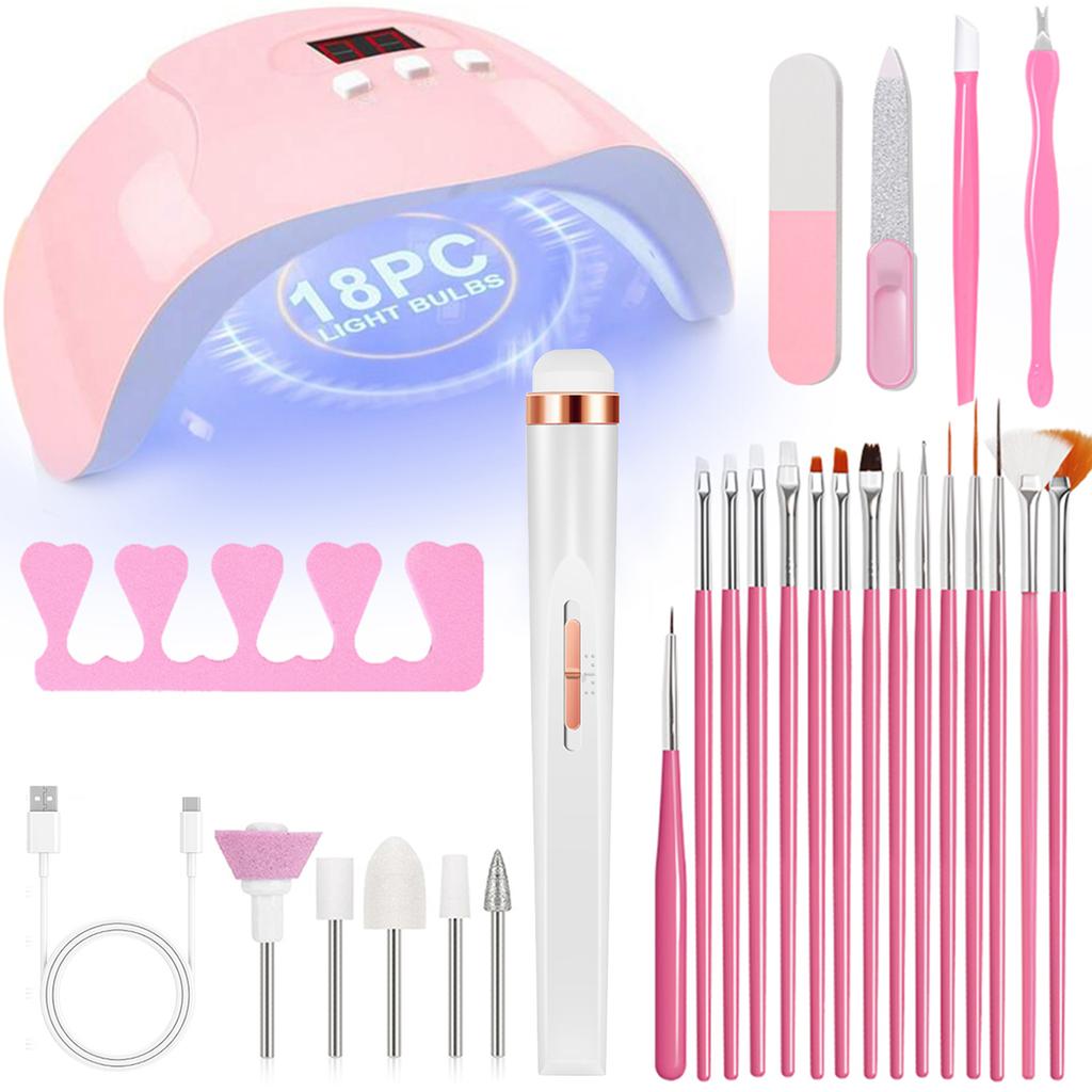YIKOOLIN 46in1 Professional Nail Art Set with UV LED Nail Lamp Dry Charging Dual Purpose Nail Drill Acrylic Starter Set