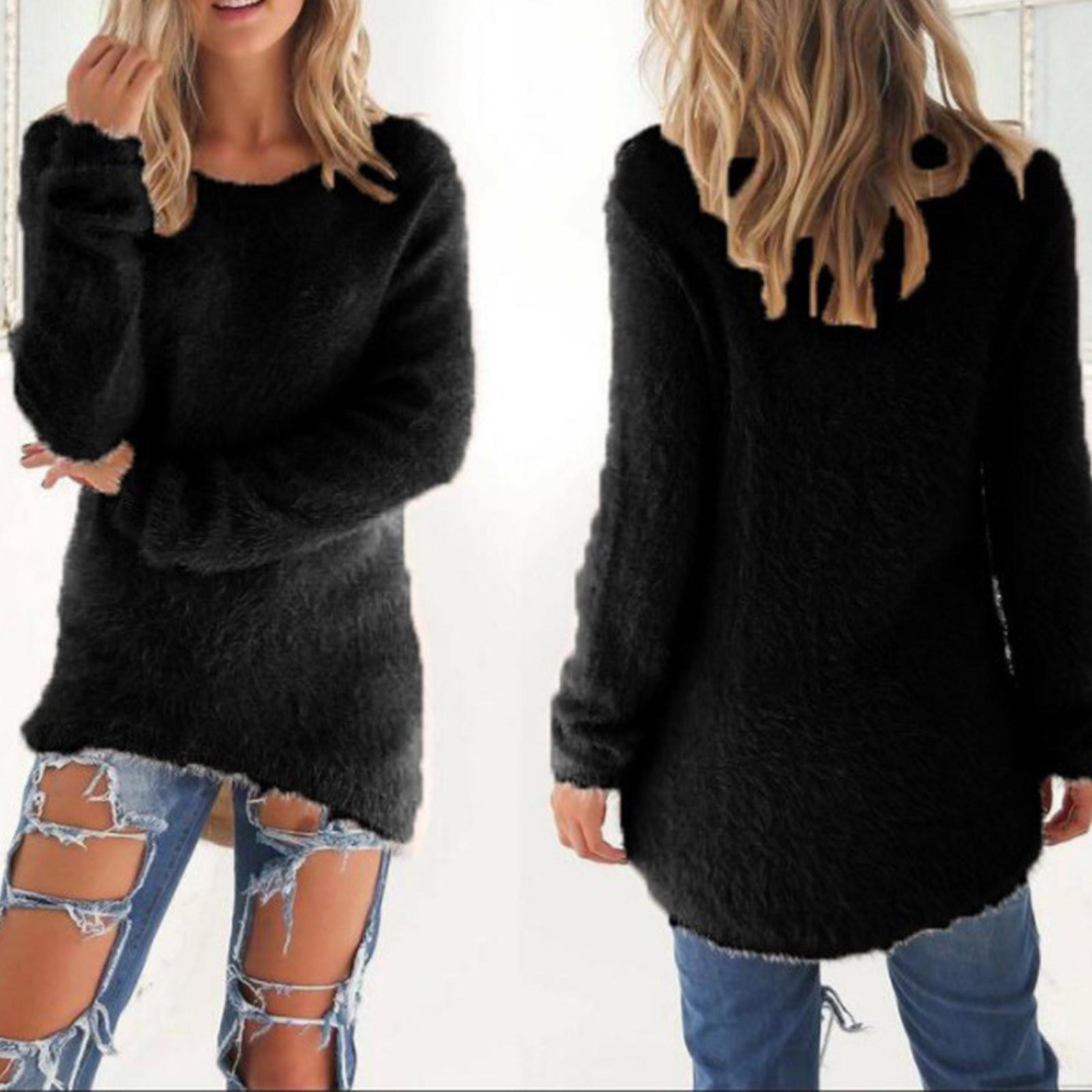 

Женские теплые зимние однотонные пуловеры на молнии на четверть, свитер, плюшевый топ XL чёрный