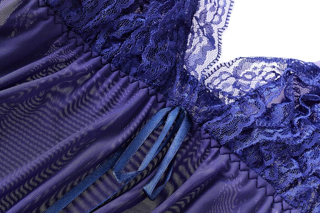 Babydoll Lingerie Nightgown Smooth and Soft Fabric Cute Long Ribbon Lots of Volume Ruffles [Synlala] See-Through