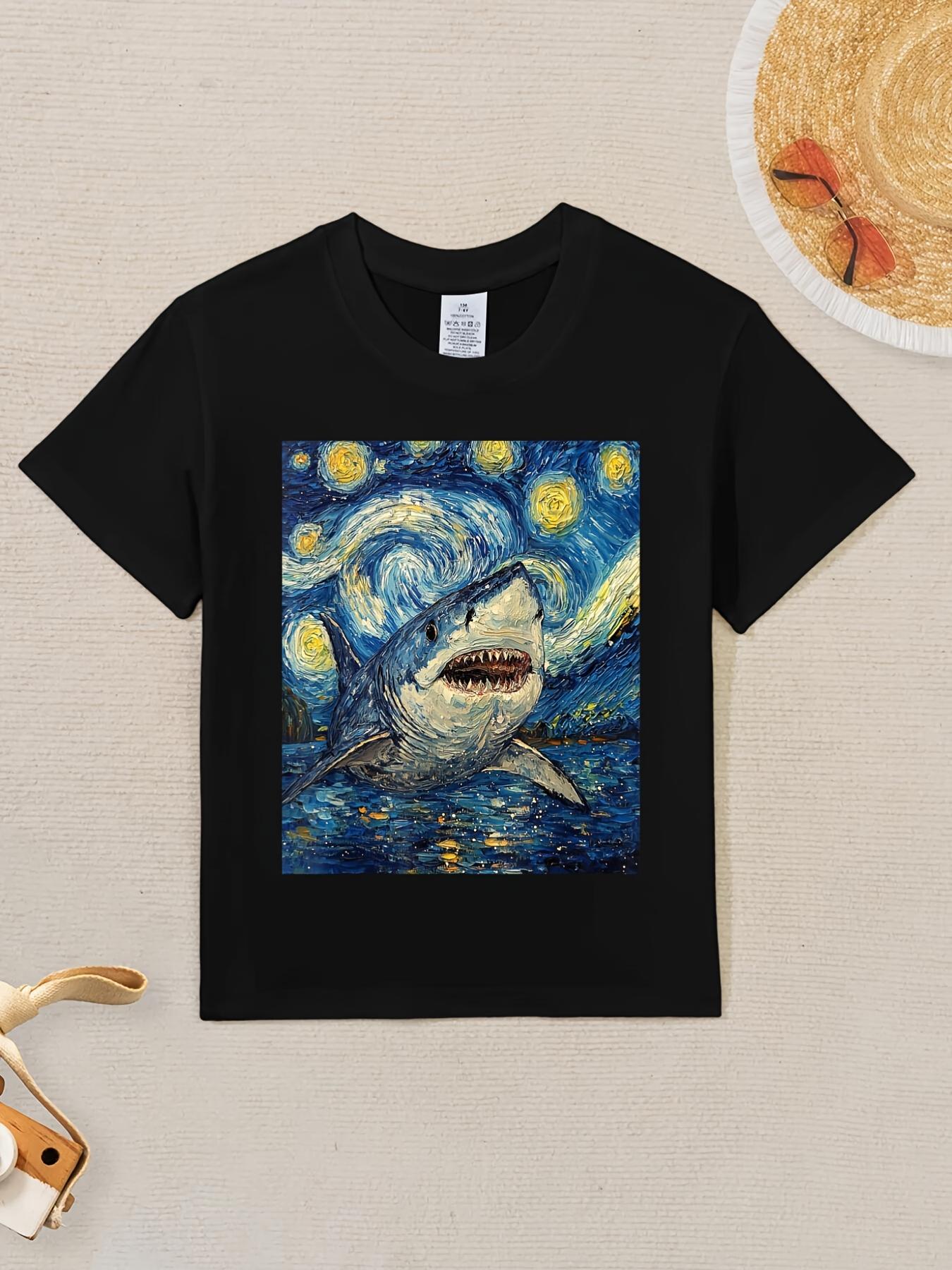 

Funny Shark Van Gogh Starry Night Print Children T-Shirt Kid Tee Shirt Round Neck Surfing Boy Girl Tshirt Summer Short Sleeve... S