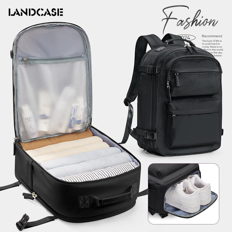 Landcase Backpack, Travel Bag, Large Capacity, Short-Trip Travel Bag, Business Trip Luggage Bag, 3757 Black