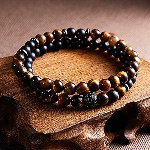 AIKS Merk Populaire Zwarte Galsteen Armband voor Mannen, Zwarte Mala Kralen, Dubbele Rij Mannen Armband, Hawaïaanse Stijl Cadeau
