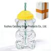 Teddy Bear Cartoon Glass Straw Cup - Cute Christmas Edition