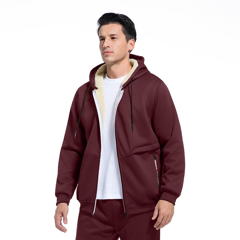 Men's Lamb Wool Hoodie Cardigan - Cross-Season, Thick, Casual, European Fit