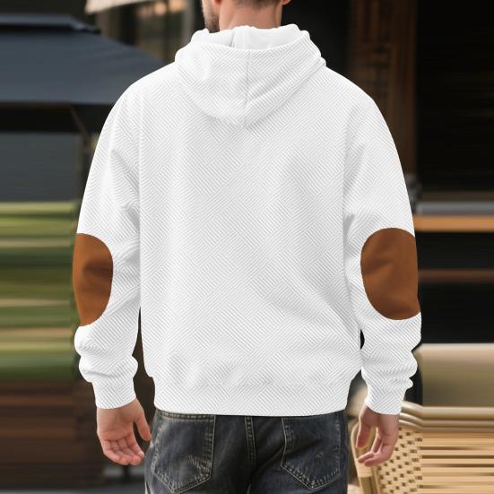 Men Jacquard Hoodie Long Sleeve Pullover Sweatshirt Loose Fit Hooded Casual Sweatshirt for Sportswear Street Gym