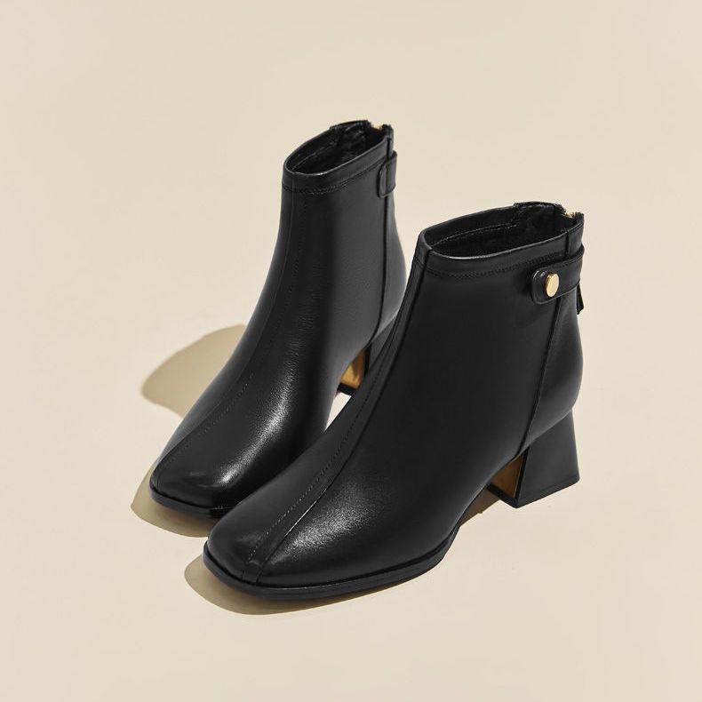 

Genuine Leather Women s Ankle Boots, Fleece-Lined Mid-Heel, 2025 Autumn/Winter Collection, Soft Martin Boots 35