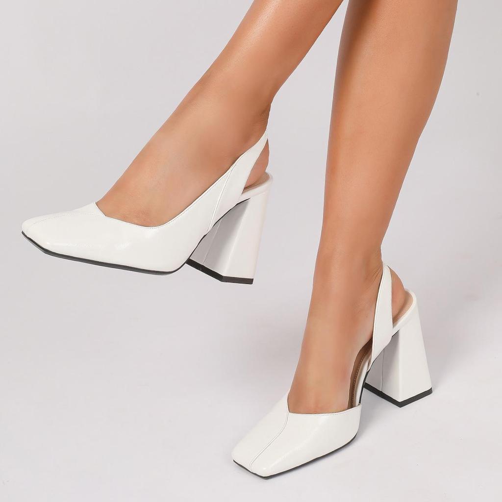 Láska na nohou: Jednoduché sandály na středním podpatku bez zadní části a se čtvercovou špičkou - Všestranná jarní/letní obuv