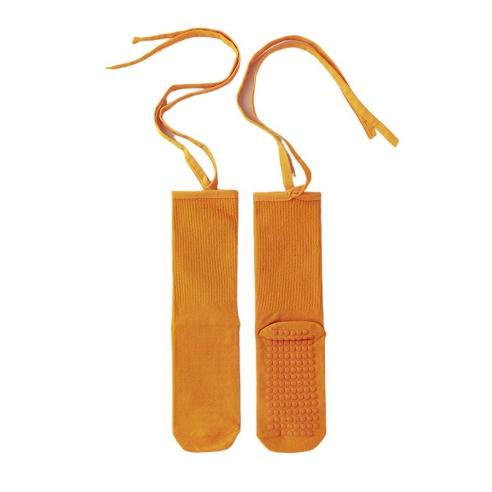 

Mid-calf Pilates Socks Women Cotton Mid Length Socks Lace-up Yoga Socks Barre Workout оранжевый