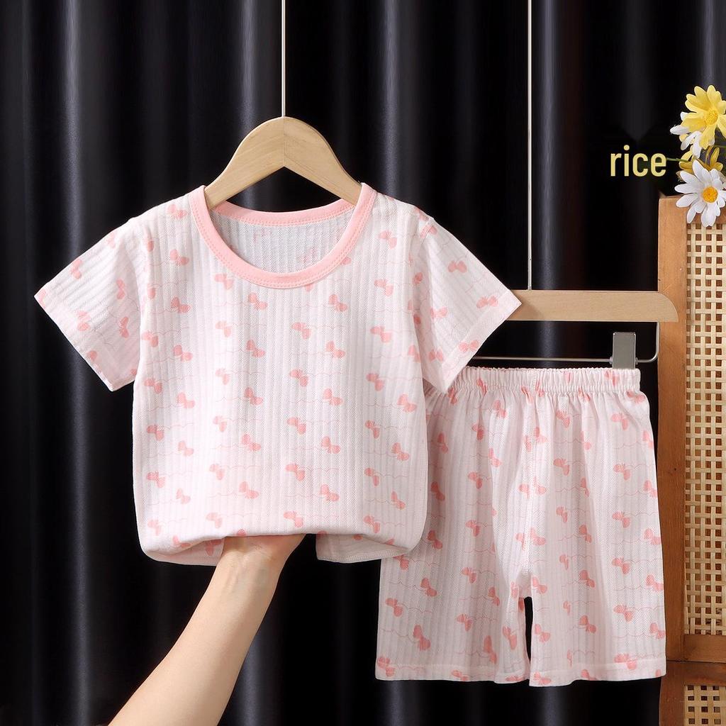 Kids' Summer Jacquard Pajama Set: Short-Sleeved Shirt and Shorts for Boys and Girls