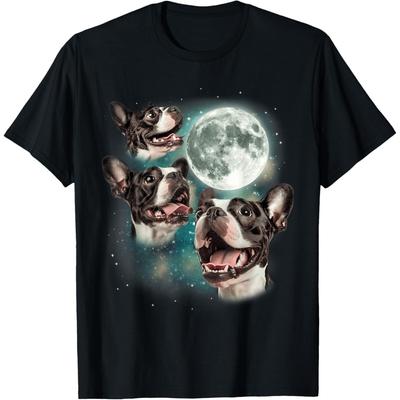 Funny Three Boston Terrier Moon 3 Cute Pet Lover Dogs T Shirts Humor Streetwear Tee Shirt Short Sleeve Unisex Loose Clothing