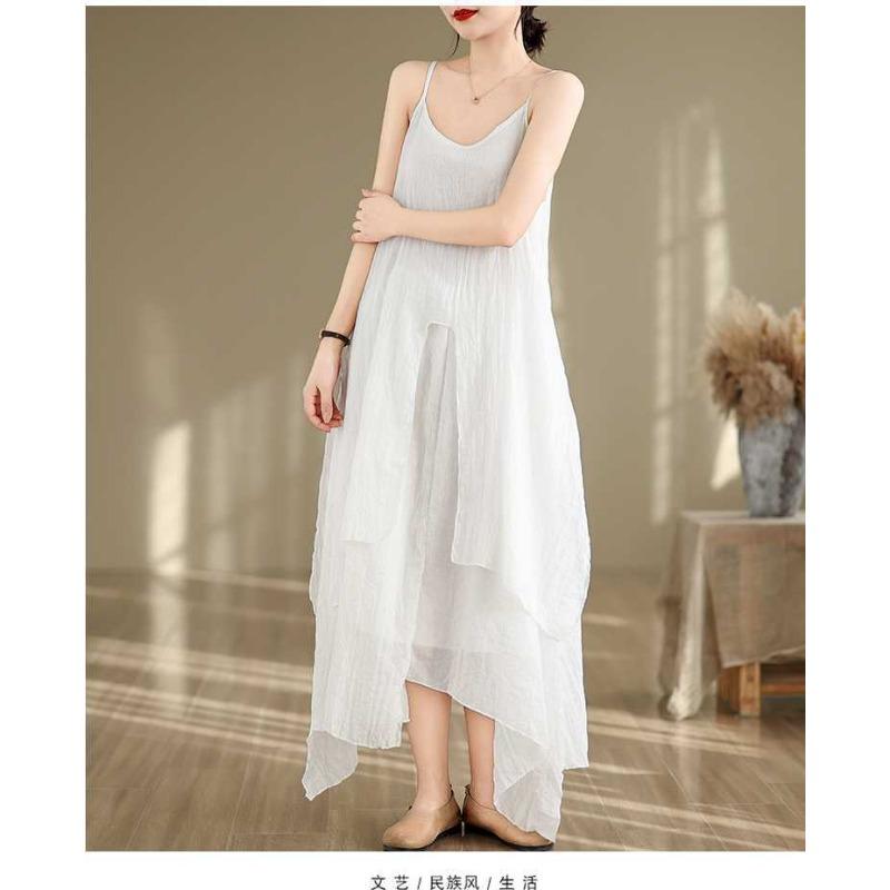 Halter Dress Art Style Solid Color Irregular Skirt Large Swing Temperament Long Skirt