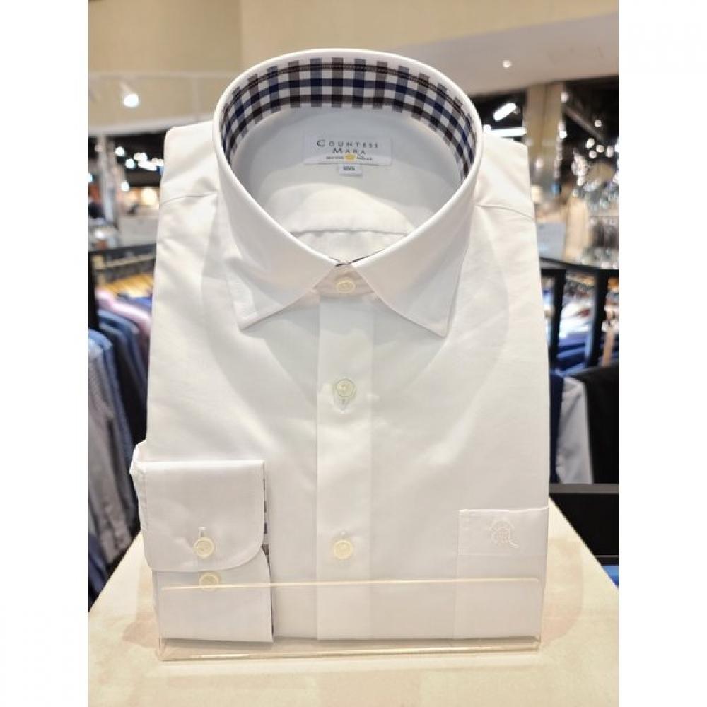 

Countess Mara Cotton Blend Combi Color Snap Collar Semi Wide Shirt 095