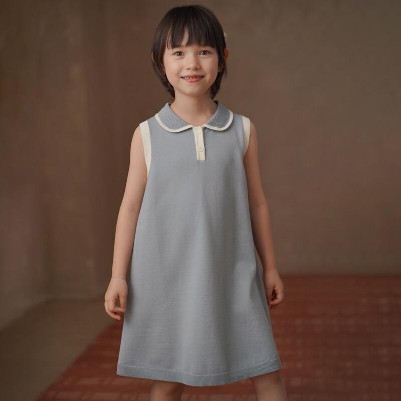 

Girls Color-block Knit Sleeveless Polo Dress 140