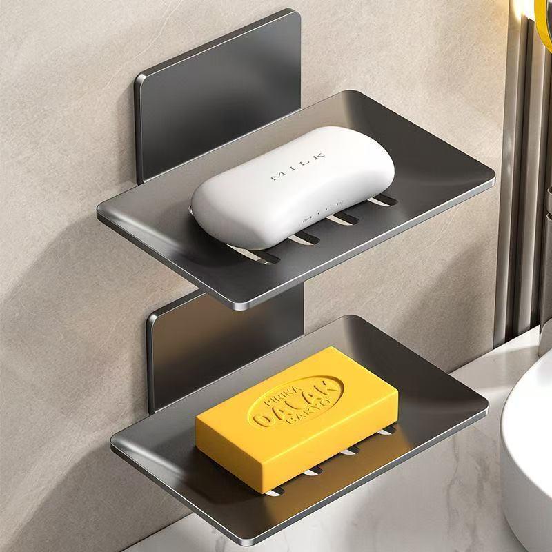 Stainless Steel Wall-Mounted Adhesive Soap Dish – Punch-Free, Drainage Design.