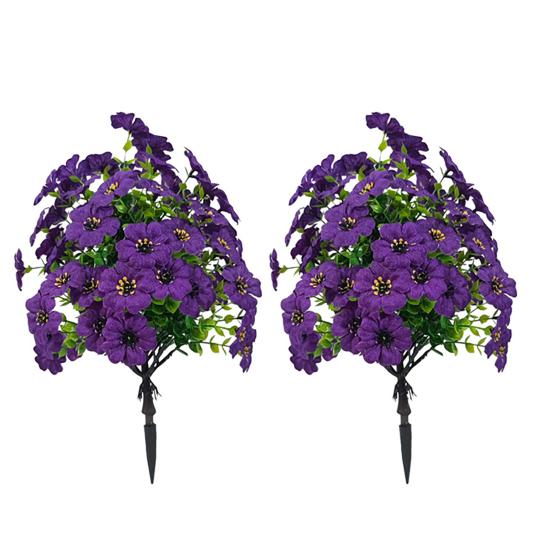 Piquet de fleur artificielle pour extérieur Résistant aux UV Faux arbustes floraux avec pic de sol Plante réaliste artificielle pour jardin, cour, porche, patio Décor