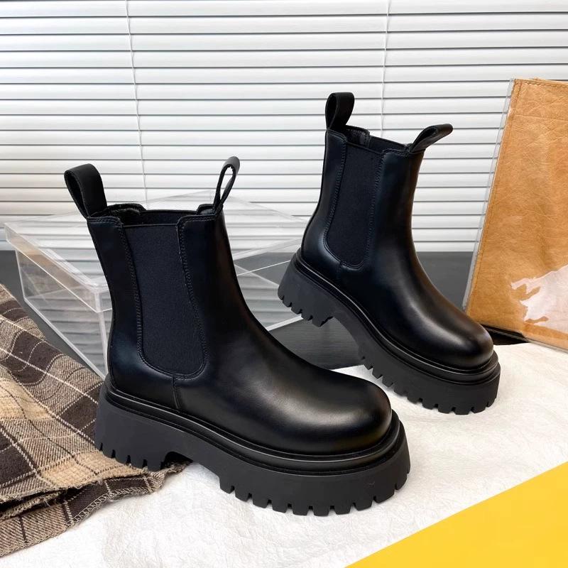 Leather short boots women's spring and autumn new single-mile Chelsea boots thick-soled heightening Martin boots cigarette boots