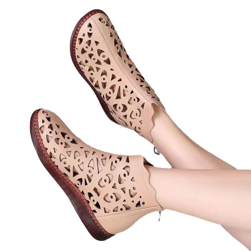 Dámské retro boty s kulatou špičkou, s výřezy a zipem, jaro/léto 2024