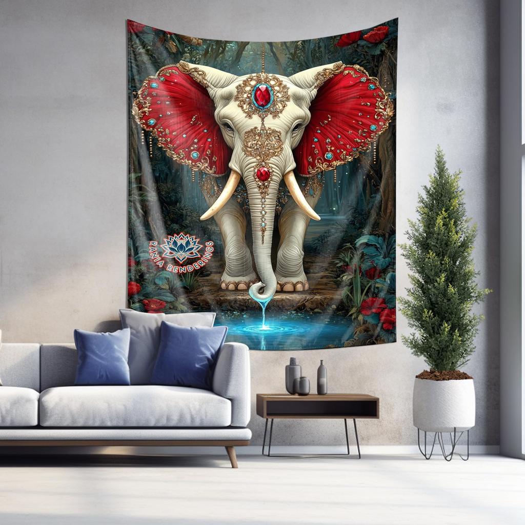 Art Deco Tapestry Elephant Pattern Hanging Cloth Wall Mural Tapestry