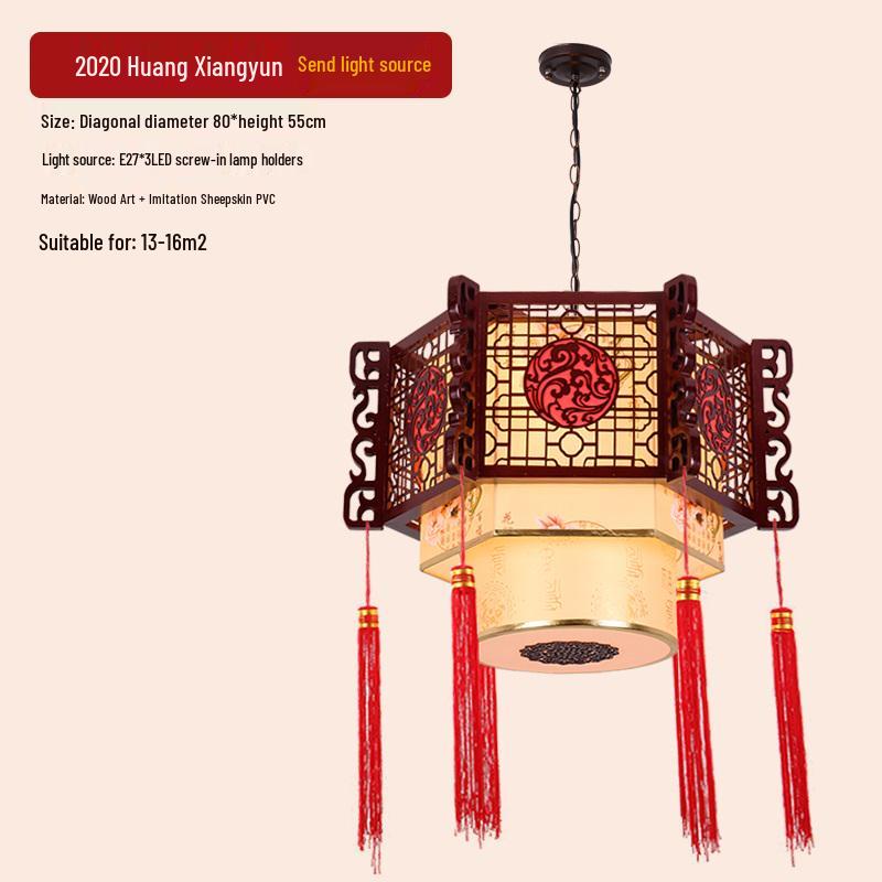 Hexagonal Solid Wood Chinese Antique Pendant Light for Teahouse or Restaurant