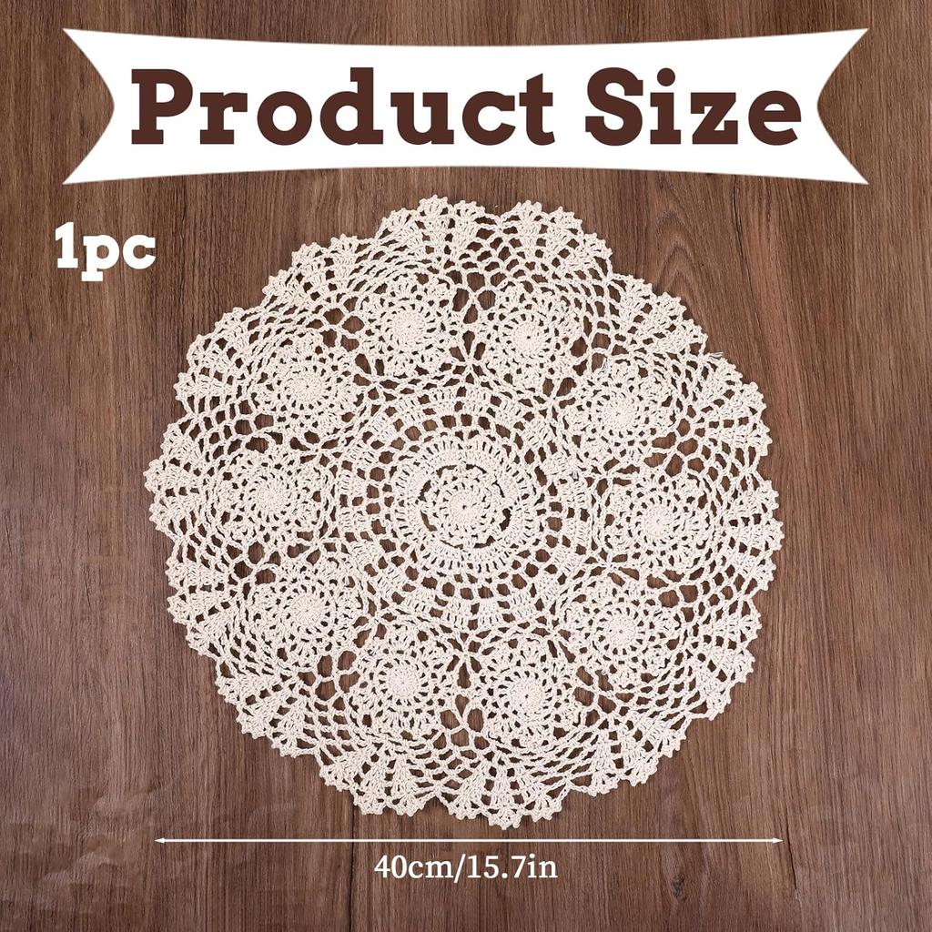 Dollies for Tables, 15.7 Inch Large Cotton Handmade Table Doilies Vintage Round Crochet Doilies Lace Placemats Knitted Tablecloth for Home Kitchen