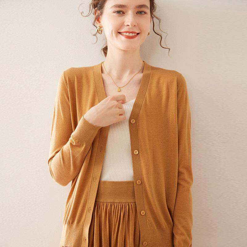 Women's Fine-Spun V-Neck Cashmere Cardigan - Lightweight, Versatile, and Perfect for Early Spring and Summer
