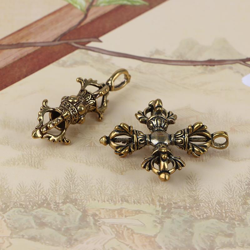 1Pc Cross Vajra Brass Car Key Chain Pendant Buddhism Dharma Lanyard Bodhi Beads Motorcycle Keychain Rope Pendant