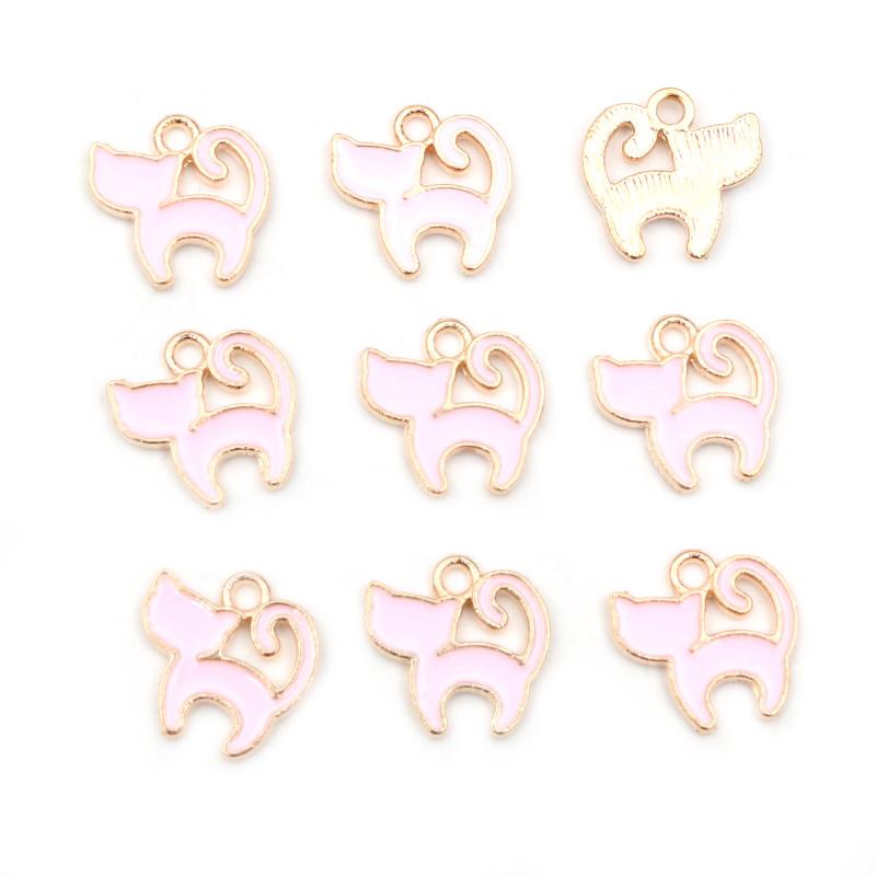 30pcs/Lot 13*13mm Cute Colorful Enamel Cartoon Cat Pendants For Necklaces Earrings Girl Charms Jewelry Making Findings