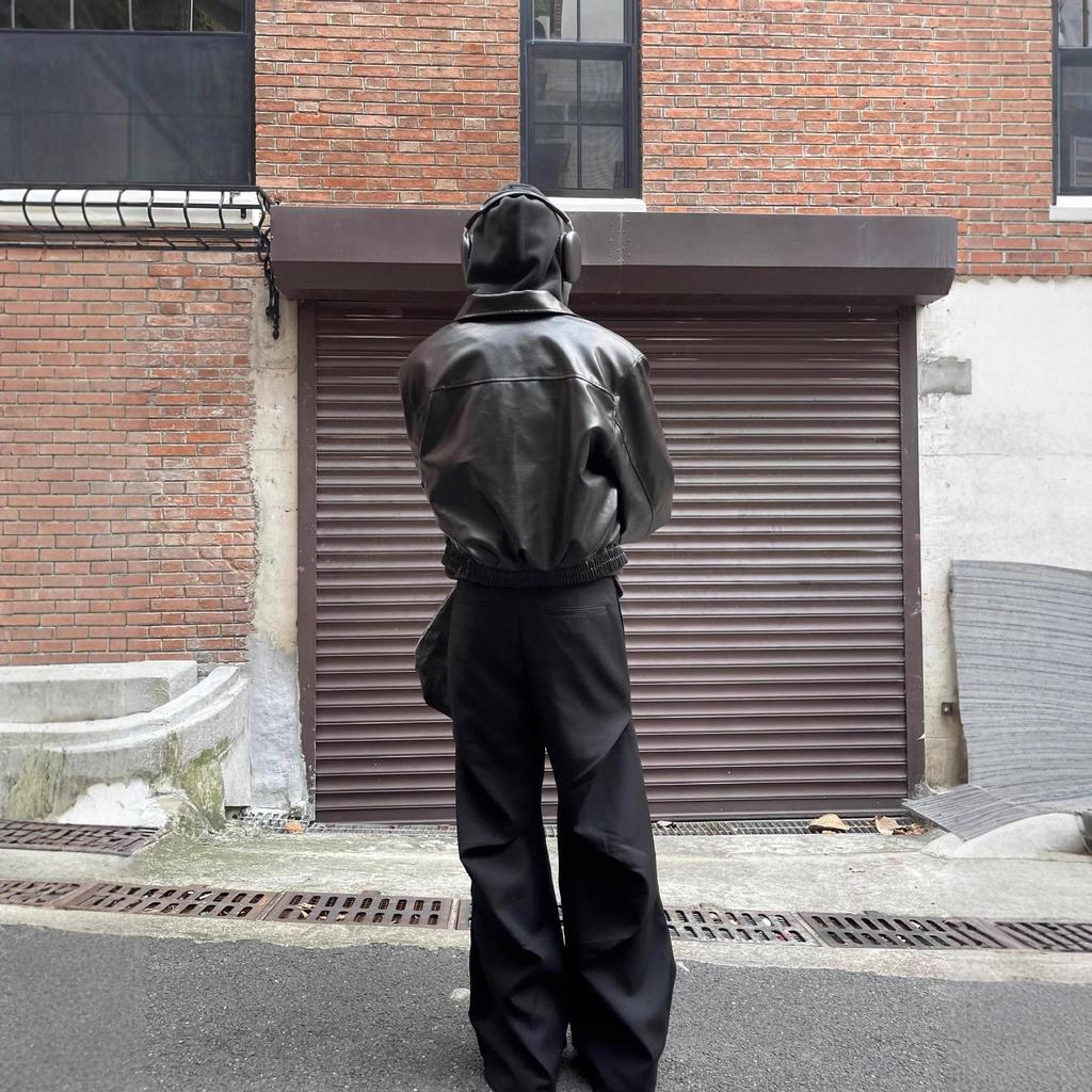 American Cleanfit Trendy Short Shoulder Padded Jacket Men's Spring and Autumn New Loose Retro Leather Jacket Top