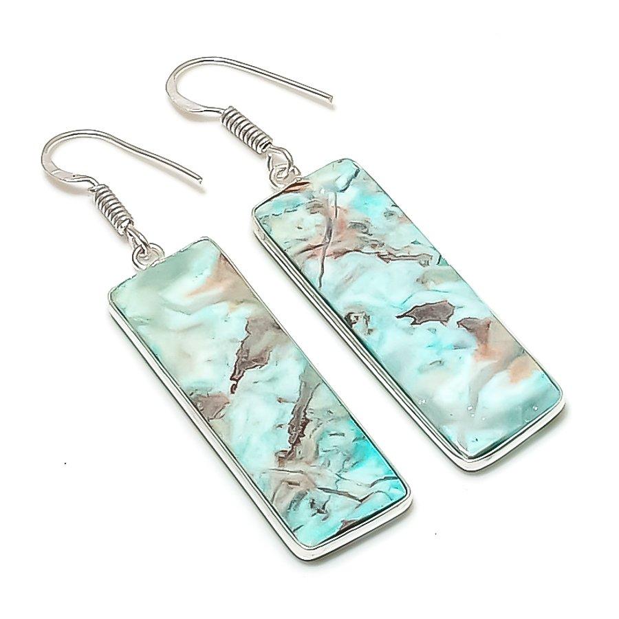 Natürlicher Spitzenachat Edelstein Handgefertigter 925er Sterlingsilber Ohrring 2,25" AE-11600