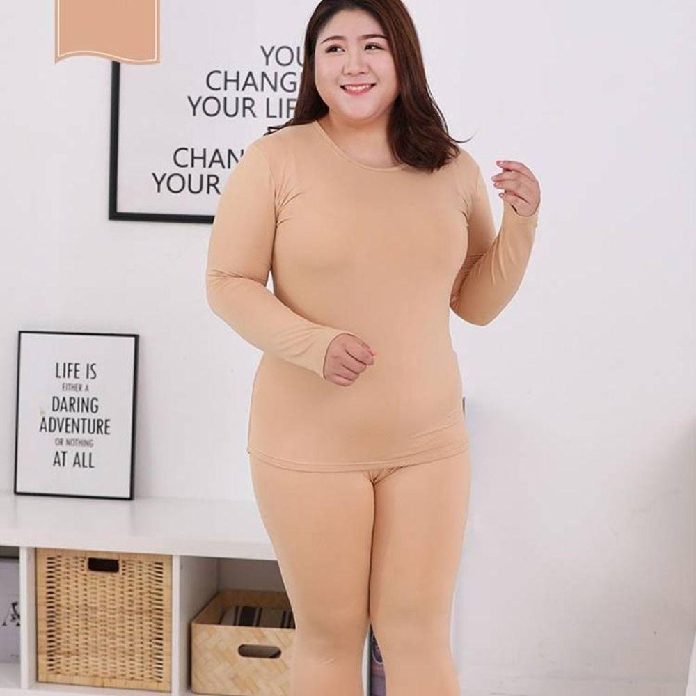 Long Sleeve Oversized Thermal Underwear Solid Color Long Johns Set Women  Winter