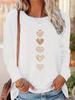 Women's Autumn and Winter Fashionable Casual Loose Heart-shaped Pattern Printed Round Neck Long Sleeved T-shirt