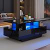 Moderner Hochglanz-Couchtisch mit LED-Beleuchtung und 2 Schubladen – Stilvoller 90x55x41 cm Beistelltisch mit Stauraum, Belastbarkeit bis 30 kg