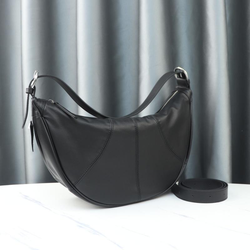 

New Cross Border Niche Design Dumpling Bun Large Capacity Simple Bull Horn Baotou Layered Cowhide Underarm Crescent 40x13x22cm