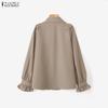 ZANZEA Camicetta Classica da Donna Casual con Collo a Revers, Manica Lunga Larga