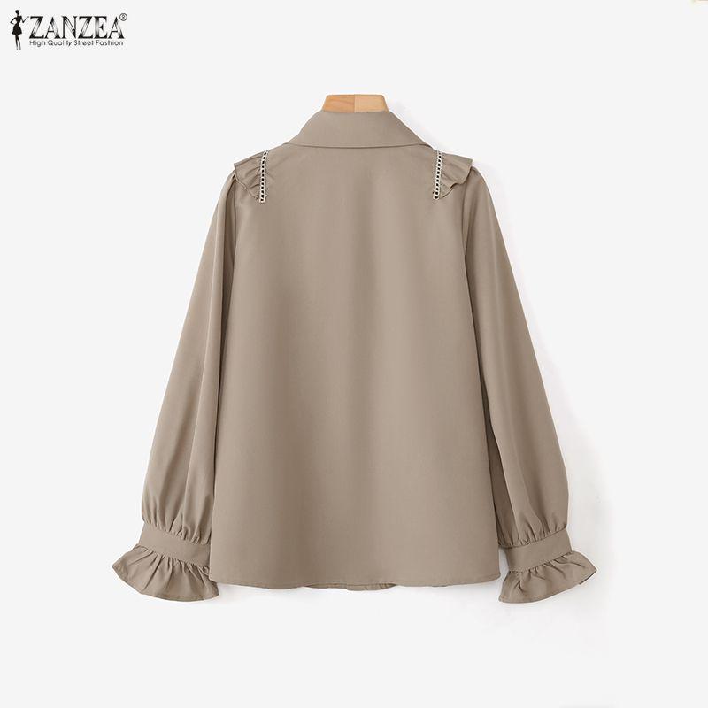 ZANZEA Camicetta Classica da Donna Casual con Collo a Revers, Manica Lunga Larga