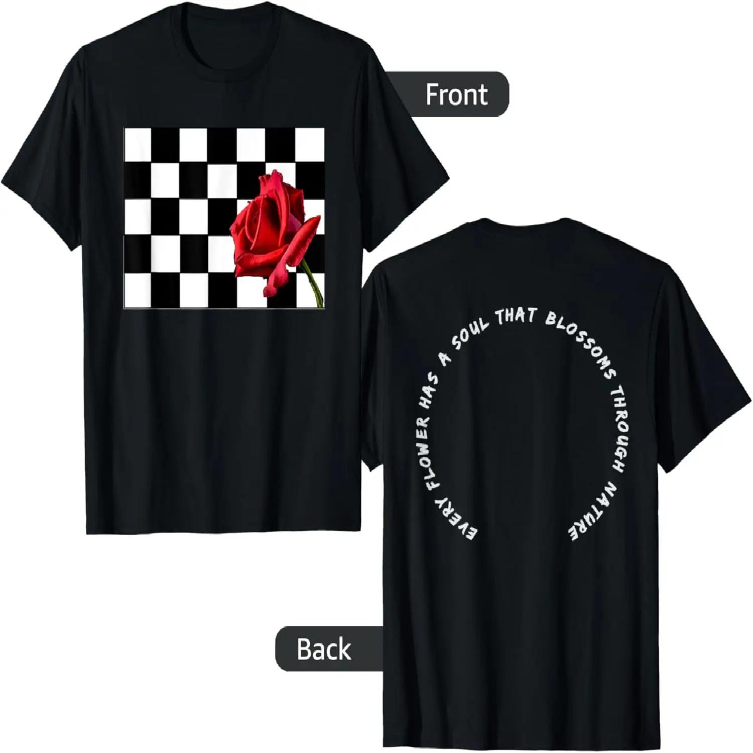 

Rose Flower_Checkered With Quote on the Back T-Shirt S чёрный