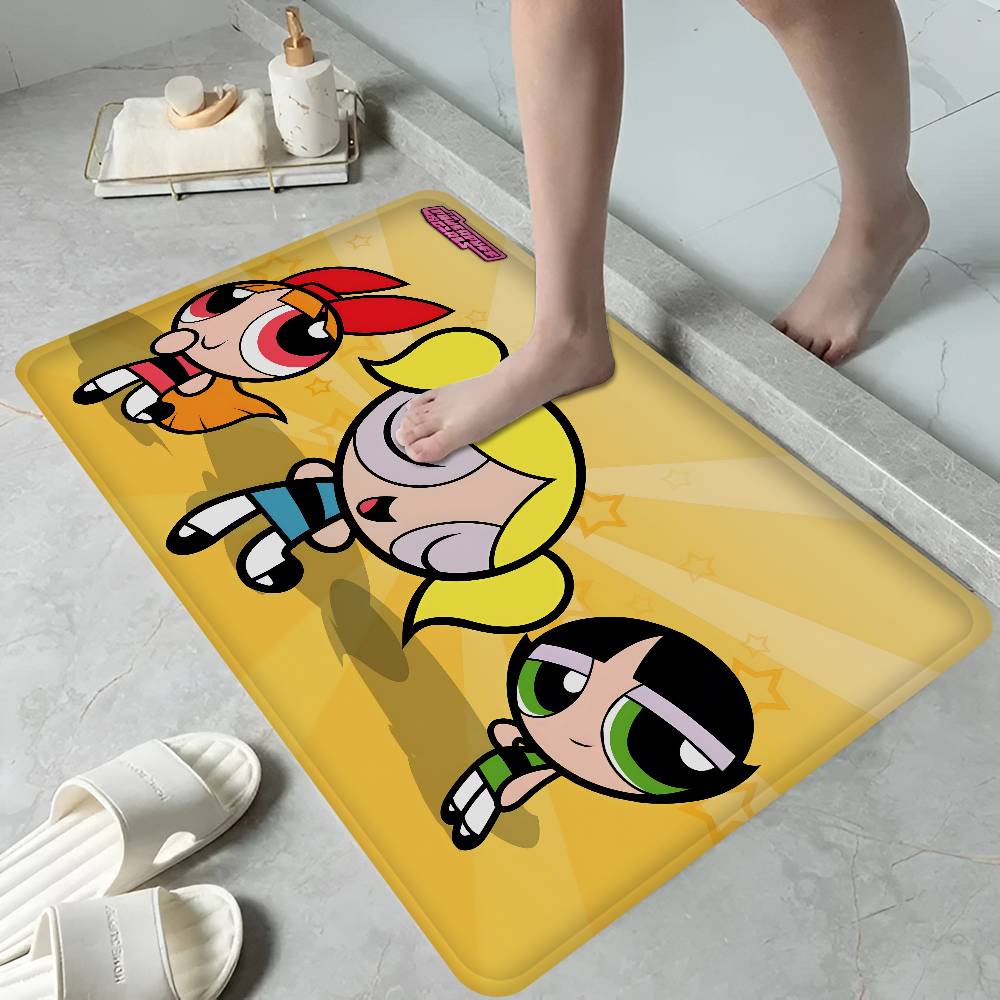 Cartoon P-Powerpuff G-Girl Niedliche Fußmatte INS Stil Weicher Schlafzimmerboden Haus Waschküchenmatte Rutschfeste Haushalts Teppiche