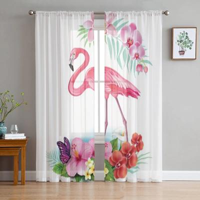 Rideaux transparents à fleurs tropicales et flamants roses, en Tulle, pour salon, chambre d'enfants, rideaux de traitement de fenêtre de cuisine