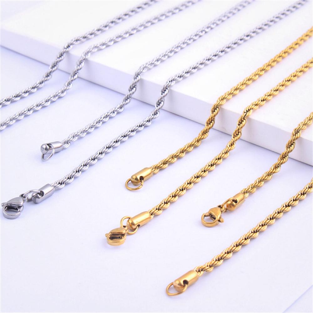 Vintage Twist Rope Link Chain Necklaces 3/5mm Gold Silver Color Stainless Steel Chain For Men Women Hip Hop Fashion Jewelry Gift