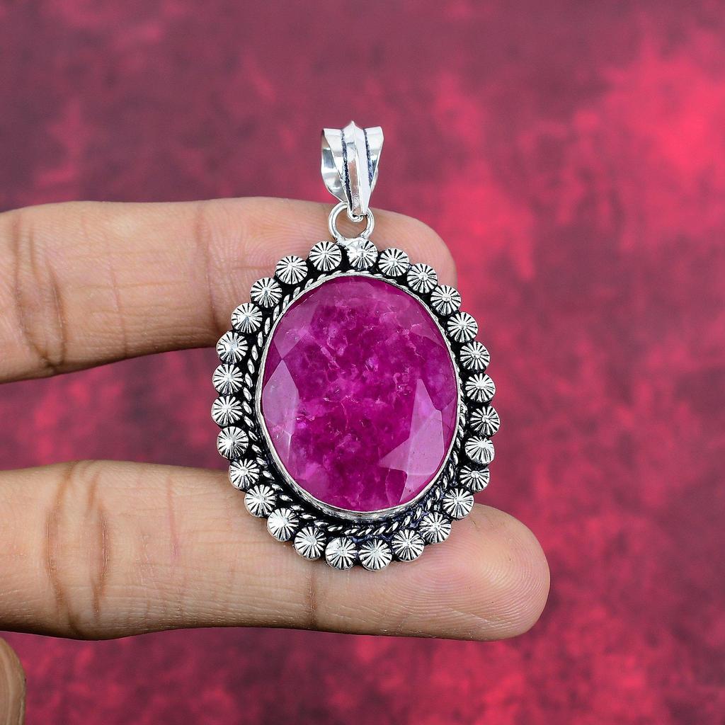 Bijuterii cu pietre prețioase de rubin, bijuterii din argint 925 masiv, bijuterii cu pandantiv noi și frumoase, pandantiv cu lanț de argint pentru cadou de nuntă