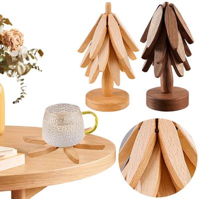 Tree Design Stand Wooden Trivets Non-Slip Decorative Anti Scald Heat Resistant Table Mat Trivet Set for Teapot Hot Pots