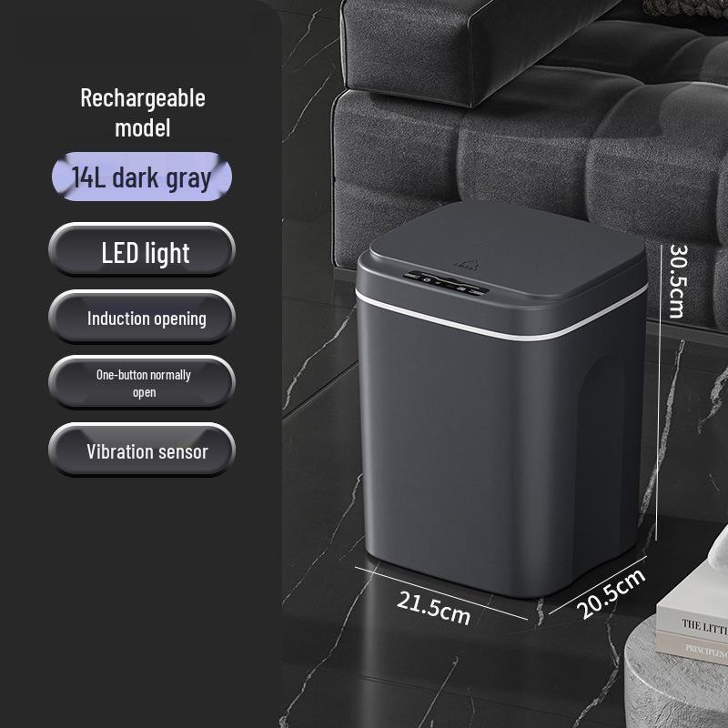 2026 Smart Induction Trash Can with Built-in Press Ring, Long Battery Life, 16L Capacity for Living Room