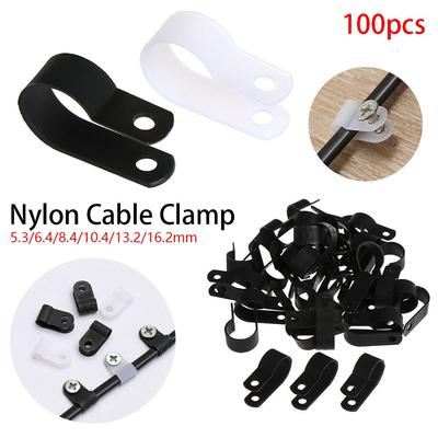 100PCS Hot Sale Electrical Fittings Useful Metal R-Type Clip Nylon Cable Clamp Wiring Hose Fasteners Pipe Mounting Fix
